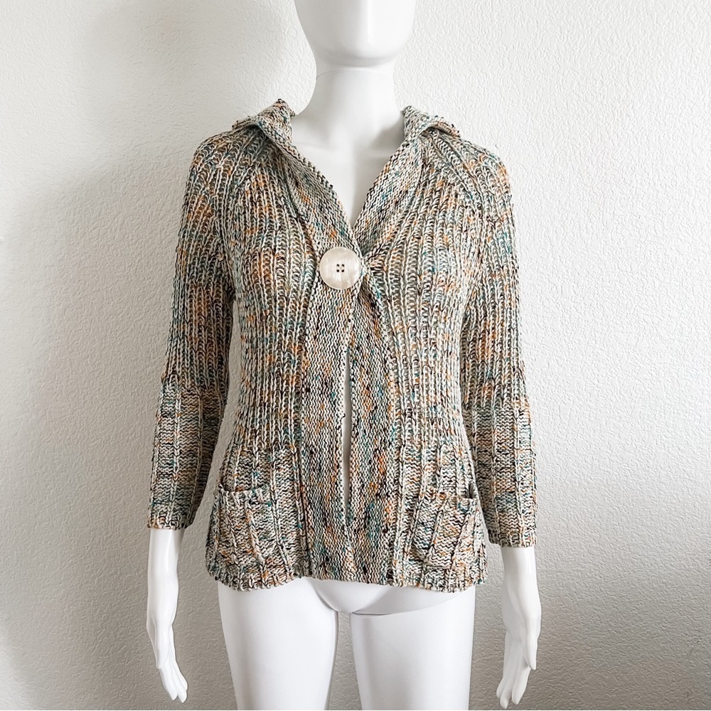 BCBGMAXAZRIA Size Small Multicolor Hooded Chunky Sweater Open Cardigan